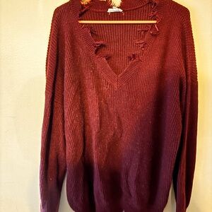 Elegant Burgundy V-Neck Sweater